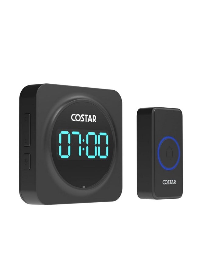 Costar Door Bell - Calling Bell Wireless with 24-Hour Time Display, Wireless Doorbell for Home, 1000ft Range Operating with 58 Chimes, 5 Levels Adjustable Volume(Pebble 700 Black)