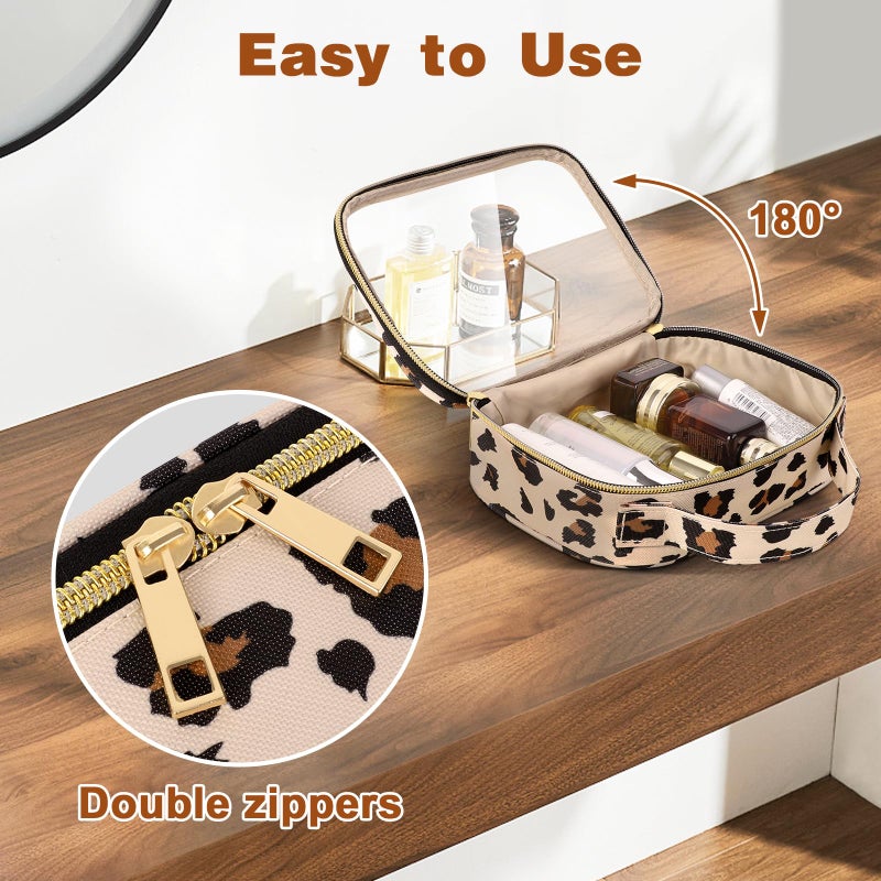Wedama TSA Approved Toiletry Bag, 2 Pack Clear Makeup Bags with Handles, Quart Size PVC Clear Cosmetic Bags for Women and Men, Carry on Airport Airline Compliant Bag, Leopard Print - Image 4
