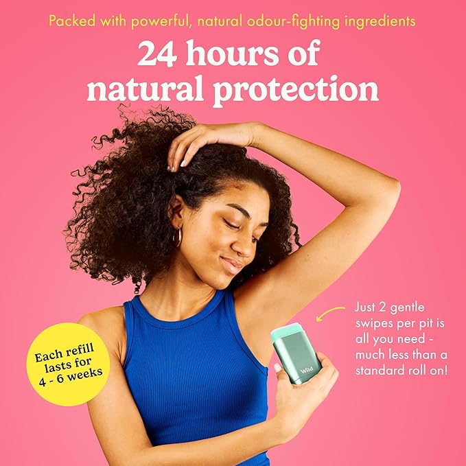 WILD مزيل عرق طبيعي قابل لإعادة التعبئة برائحة القطن النقي وملح البحر - عبوة مزدوجة نباتية صديقة للبيئة خالية من الألمنيوم حماية طويلة الأمد مكونات طبيعية - عبوتان من 40 جرام - Image 3