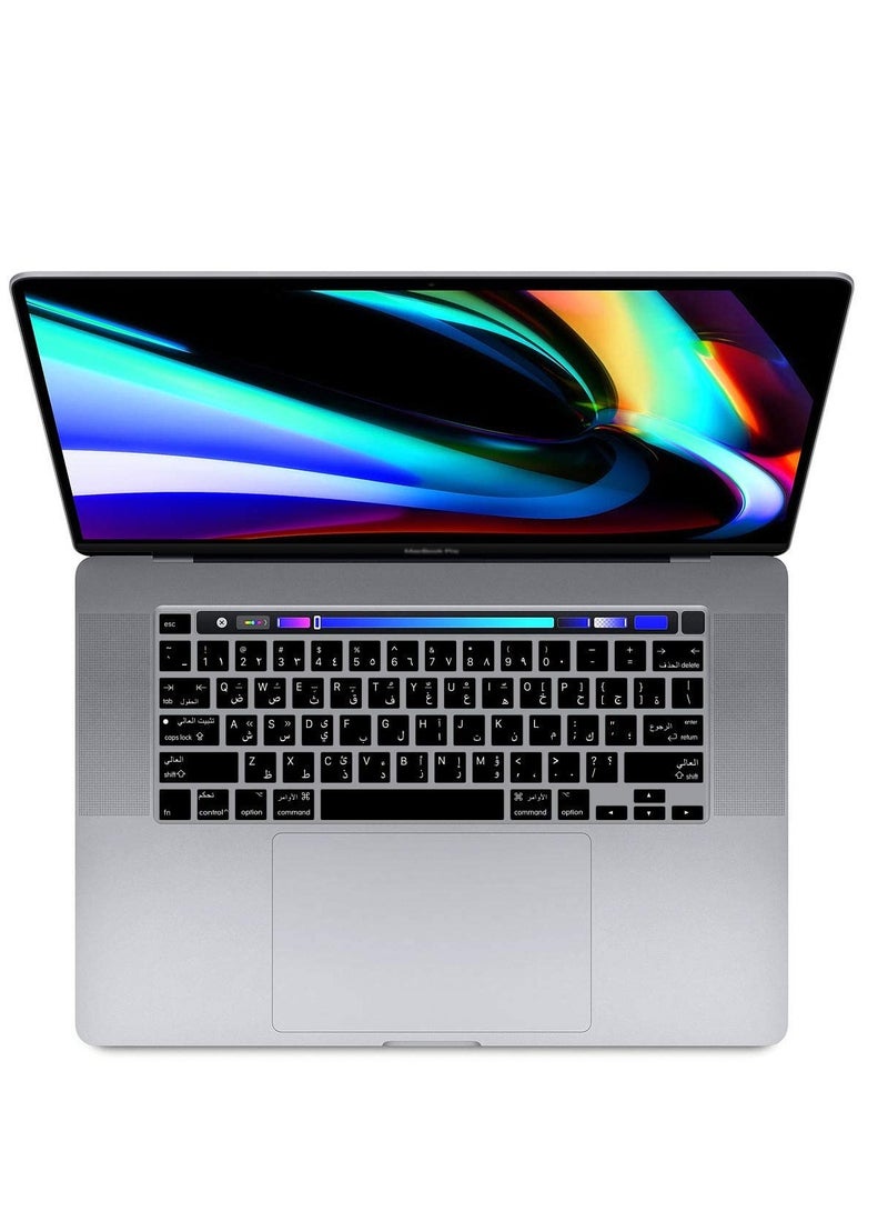 Ultra Thin Arabic Language Silicone Keyboard Cover Skin for MacBook Pro 16 inch A2141/2019 2020 New Pro 13.3 inch A2338 M1/A2251/A2289 with Touch Bar & Touch ID Black (US Version)