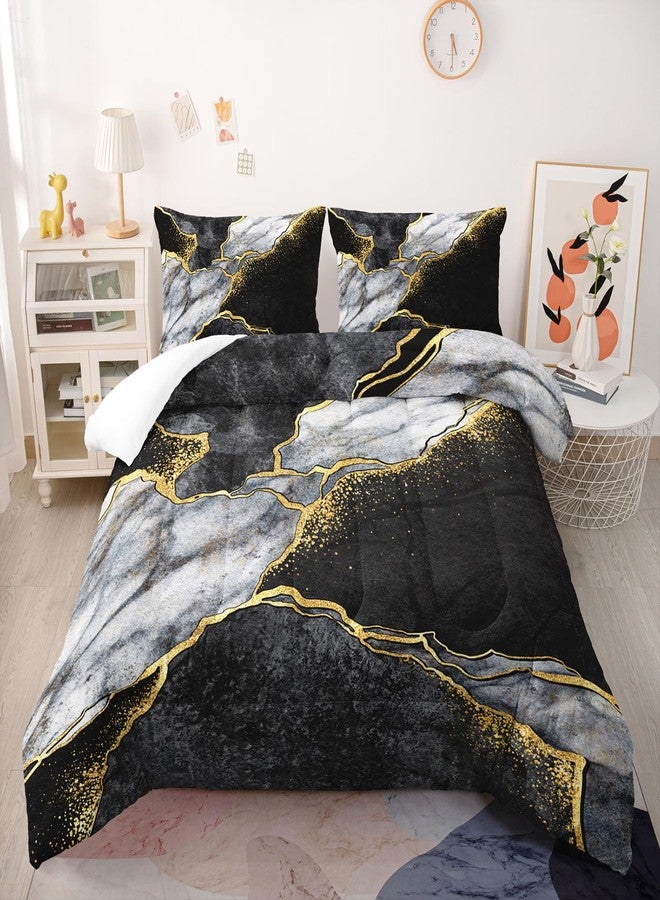 Nttopship Black Gold Gray Marble Comforter Set King Size Black Gold Gray Bedding Set Soft Microfiber Minimalist Wind Marble Comforter Sets 3 Pieces with 2 Pillowcases - Image 1