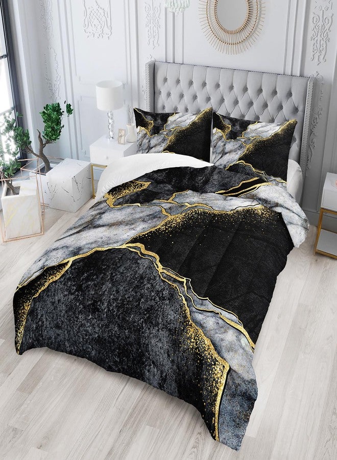 Nttopship Black Gold Gray Marble Comforter Set King Size Black Gold Gray Bedding Set Soft Microfiber Minimalist Wind Marble Comforter Sets 3 Pieces with 2 Pillowcases - Image 2