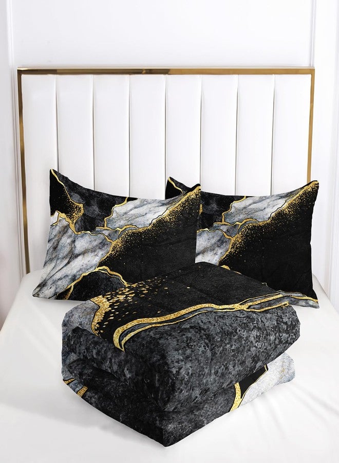 Nttopship Black Gold Gray Marble Comforter Set King Size Black Gold Gray Bedding Set Soft Microfiber Minimalist Wind Marble Comforter Sets 3 Pieces with 2 Pillowcases - Image 4