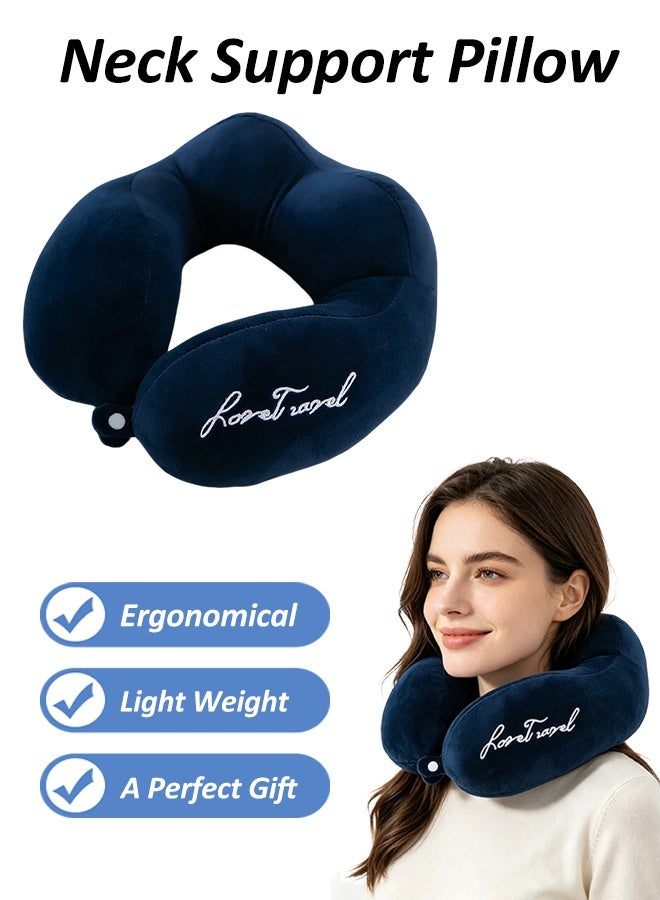 Travel Pillow Luxury Memory Foam Neck Head Support Pillow Soft Sleeping Rest Cushion For Airplane Car Home Best Gift (Dark Blue) - Image 1