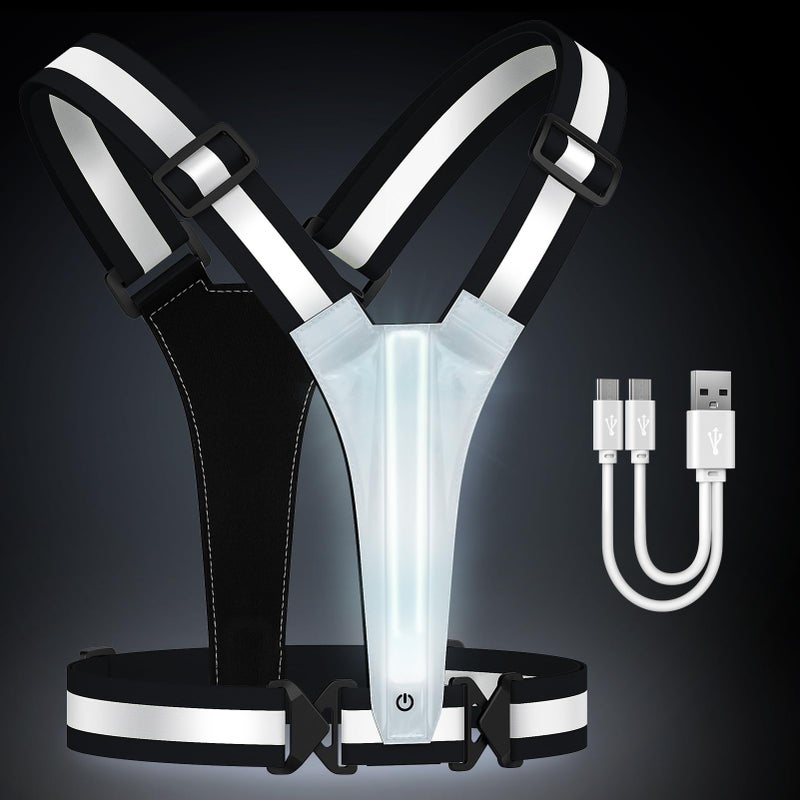 Fokia Kunbio LED Reflective Running Vest Gear,Light Up Vest Runners Night Walking USB Rechargeable,Up to 11hrs Light with Adjustable Waist/Shoulder for Women Men Kids (Black) - Image 1