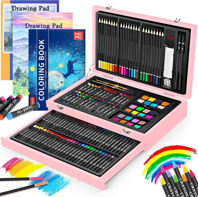 iBayam Arts and Crafts Gifts for Kids 614 Year Teens Girls Trendy Stuff 150Pack Art Set Kits with 2 Sketch Pads Coloring Book 24 Colored Pencils 24 Oil Pastels 24 Watercolor Cakes 60 Crayons