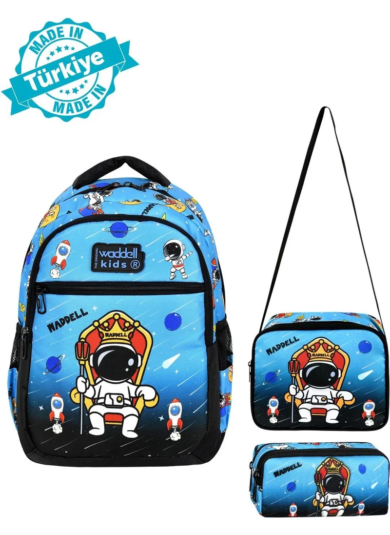 Waddell Licensed Black-Blue Astronaut Patterned School Backpack, Lunch Bag and Pencil Case