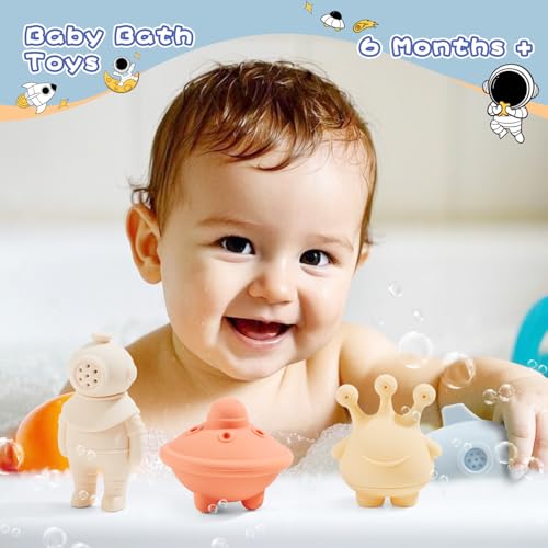AMCHSURI Bath Toys Space Rocket 4 Pack DishwasherSafe Mold Free Silicone Bath Toys Soft Squeezable Float on Water Soft EasyGrip Baby Toddler Bath Toy Set Baby Pool Toys - Image 5