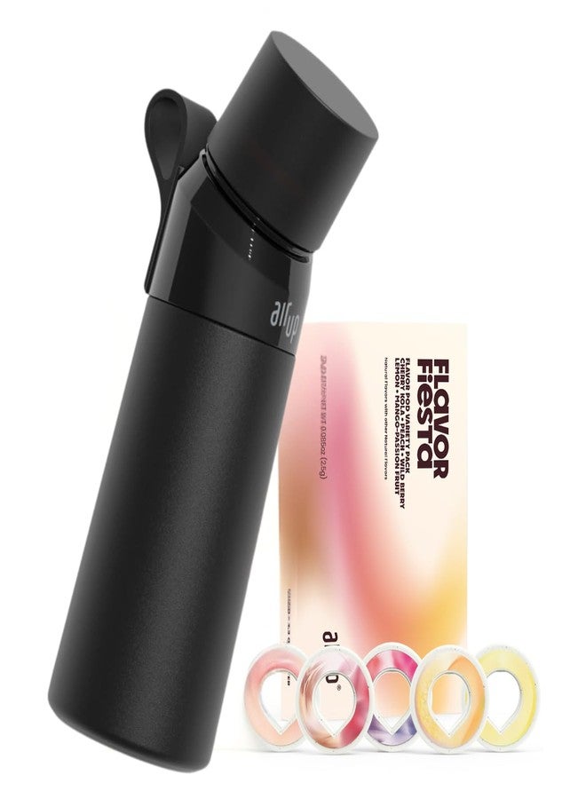 اير اب زجاجة مياه air up® (16 أونصة) فولاذية سوداء + 5 كبسولات نكهة فييستا | كبسولات نكهة خالية من السكر وزجاجات مياه مع شفاطة | زجاجة مياه بنكهة - Image 1