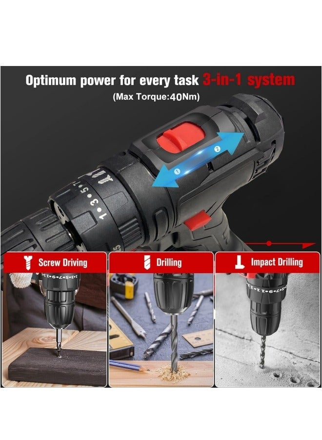 ALongDeng 48V Cordless Drill Set Power Drill Kit with 1 Pcs Battery 25 Position 2 Variable Speed 3/8'' Keyless Chuck Fast Charger and 24 Pcs Accessories with Case - Image 4