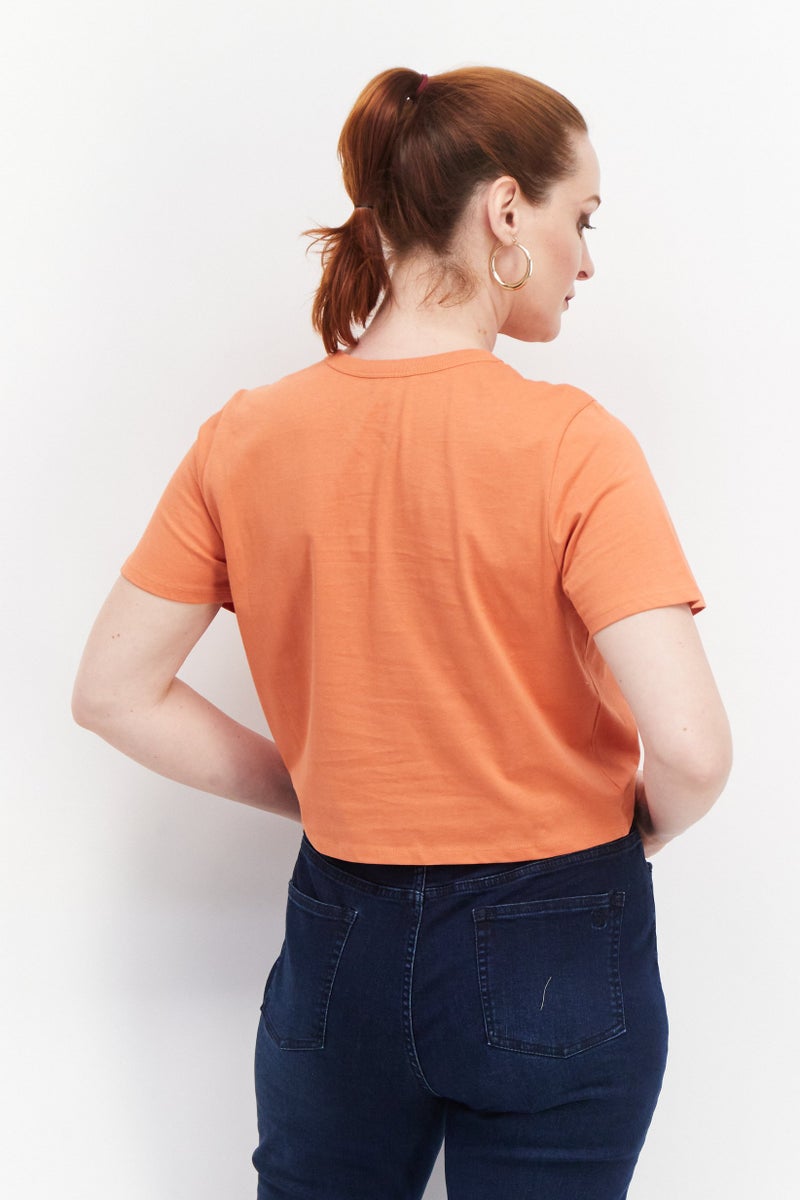 rvca Women Crew Neck Short Sleeve Graphic Print T Shirt, Orange - Image 3