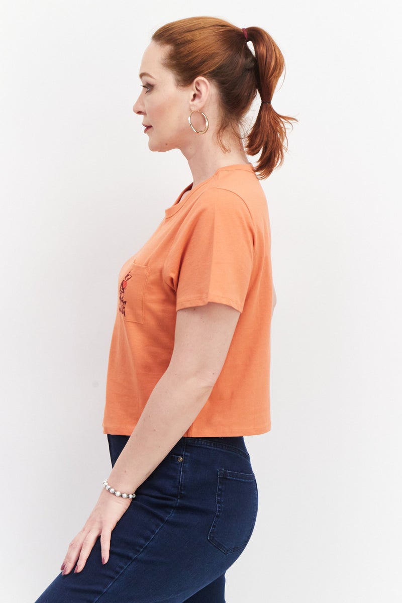 rvca Women Crew Neck Short Sleeve Graphic Print T Shirt, Orange - Image 4