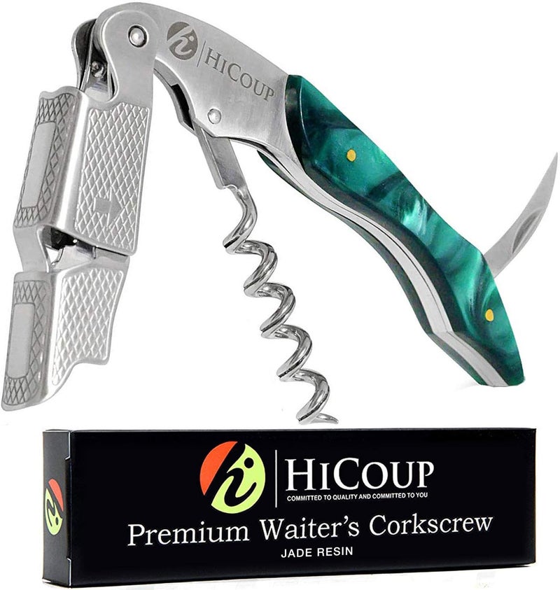 HiCoup Kitchenware Hicoup Wine Opener - Professional Corkscrews for Wine Bottles w/Foil Cutter and Cap Remover - Manual Wine Key for Servers, Waiters, Bartenders and Home Use - Jade - Image 1