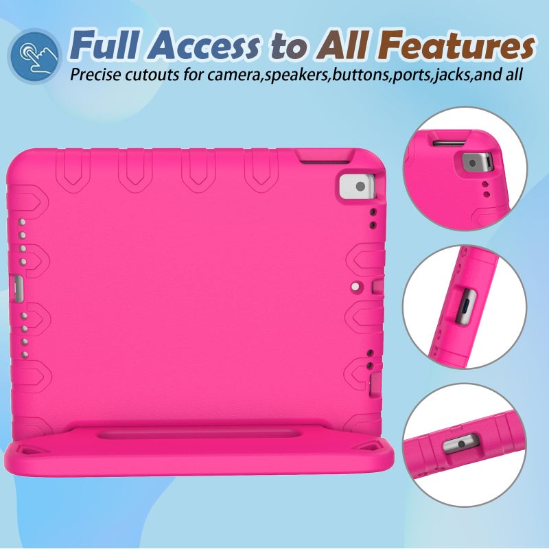 LTROP Kids Case for iPad 9th/ 8th/ 7th Generation (2021/2020/ 2019), iPad 10.2 Case with Built-in Screen Protector, Shockproof Handle Stand for iPad 9 8 7 Generation 10.2 Inch - Hot Pink - Image 5