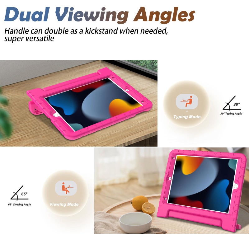 LTROP Kids Case for iPad 9th/ 8th/ 7th Generation (2021/2020/ 2019), iPad 10.2 Case with Built-in Screen Protector, Shockproof Handle Stand for iPad 9 8 7 Generation 10.2 Inch - Hot Pink - Image 3