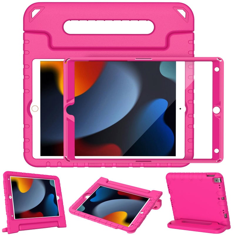 LTROP Kids Case for iPad 9th/ 8th/ 7th Generation (2021/2020/ 2019), iPad 10.2 Case with Built-in Screen Protector, Shockproof Handle Stand for iPad 9 8 7 Generation 10.2 Inch - Hot Pink - Image 1