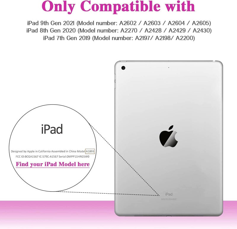 LTROP Kids Case for iPad 9th/ 8th/ 7th Generation (2021/2020/ 2019), iPad 10.2 Case with Built-in Screen Protector, Shockproof Handle Stand for iPad 9 8 7 Generation 10.2 Inch - Hot Pink - Image 2