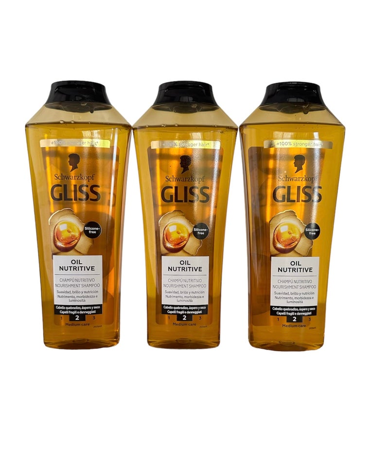 Gliss شامبو إصلاح الشعر GLISS، زيت مغذي للشعر الطويل المعرض للتقصف، 13.6 أونصة (عبوة من 3) - Image 1