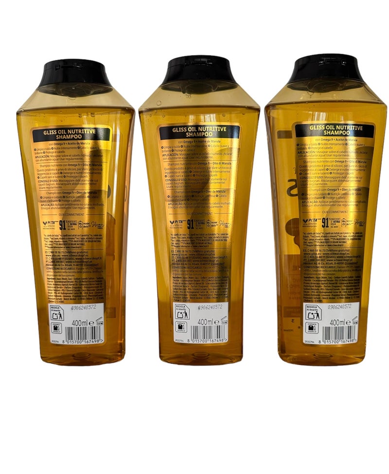 Gliss شامبو إصلاح الشعر GLISS، زيت مغذي للشعر الطويل المعرض للتقصف، 13.6 أونصة (عبوة من 3) - Image 2