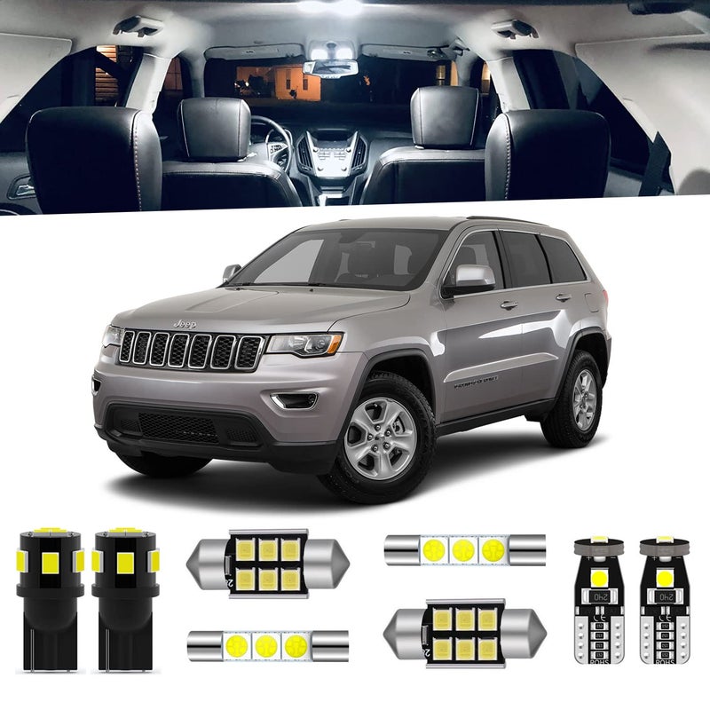 ENDPAGE 15Pieces Grand Cherokee Interior LED Light Kit Package for Jeep Grand Cherokee 2011 2012 2013 2014 2015 2016 2017 2018 2019 2020 White 6000K  License Plate Lights Install Tool