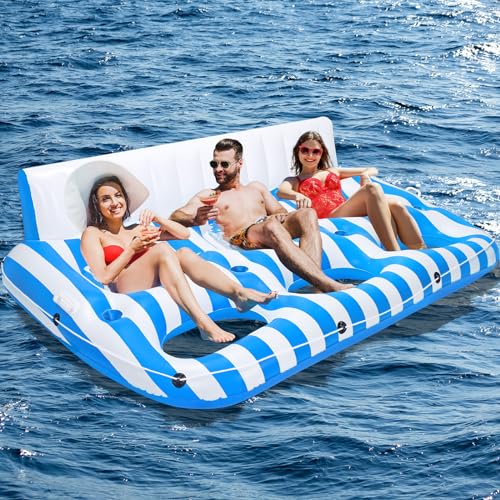 SULDUO 2 Person Inflatable Pool Lounger Float for Adults, Ultra Large Pool Floats Chair Lounge with 2 Backrests and Cup Phone Holder, Water Tanning Raft Party Toys for Outdoor, Beach, Lake, River, Sea - Image 1