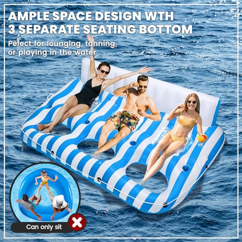 SULDUO 2 Person Inflatable Pool Lounger Float for Adults, Ultra Large Pool Floats Chair Lounge with 2 Backrests and Cup Phone Holder, Water Tanning Raft Party Toys for Outdoor, Beach, Lake, River, Sea - Image 3