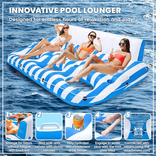 SULDUO 2 Person Inflatable Pool Lounger Float for Adults, Ultra Large Pool Floats Chair Lounge with 2 Backrests and Cup Phone Holder, Water Tanning Raft Party Toys for Outdoor, Beach, Lake, River, Sea - Image 4