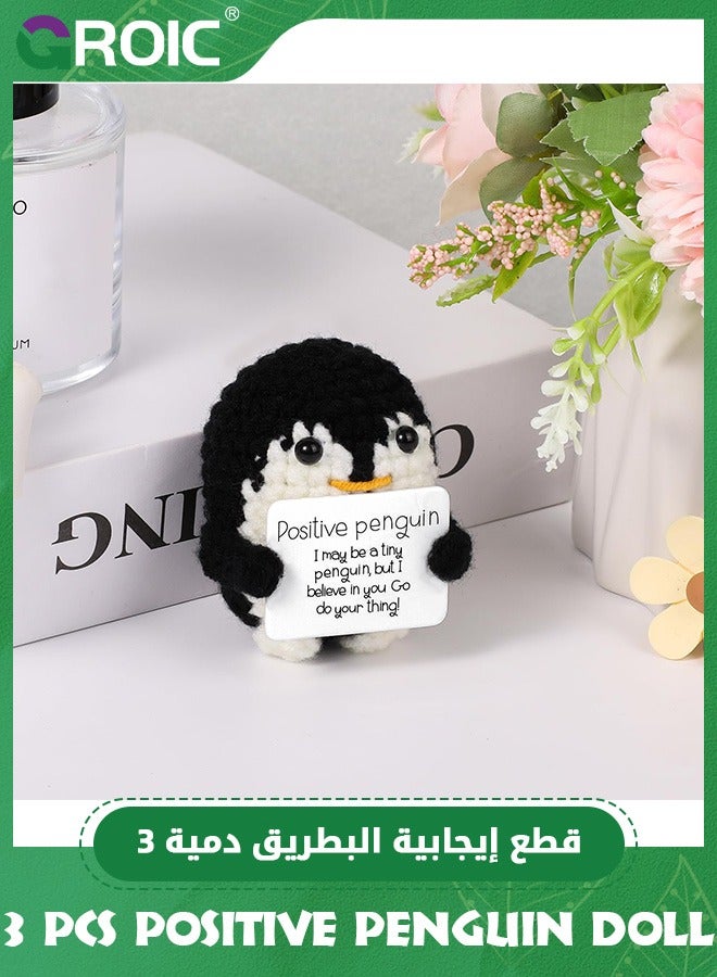 GROIC 3 Pcs Cute Positive Penguin Doll, Funny Penguin Knitted Penguin Toys with Positive Card for Kids, Woolen Positive Penguin Ornaments Crochet Plushies Cheer Up Birthday Gift for Friends - Image 5