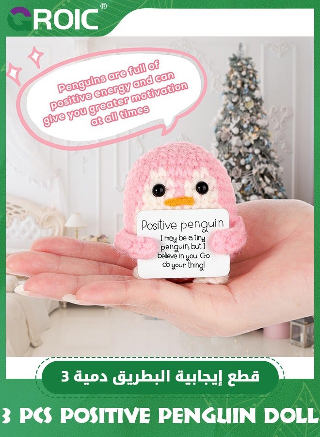 GROIC 3 Pcs Cute Positive Penguin Doll, Funny Penguin Knitted Penguin Toys with Positive Card for Kids, Woolen Positive Penguin Ornaments Crochet Plushies Cheer Up Birthday Gift for Friends - Image 4