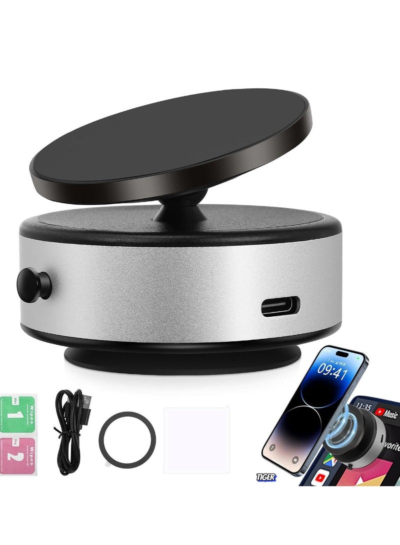 TIGER 360 Rotatable Car Magnetic Phone Holder – Electric Vacuum Magnetic Suction Cup Phone Mount, Strong Suction for Car Mirror, Gym, Bath, Shower & All Smooth Surfaces (Silver) – Secure, Adjustable, and Versatile Mount - Image 1
