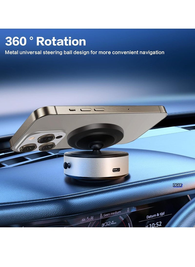 TIGER 360 Rotatable Car Magnetic Phone Holder – Electric Vacuum Magnetic Suction Cup Phone Mount, Strong Suction for Car Mirror, Gym, Bath, Shower & All Smooth Surfaces (Silver) – Secure, Adjustable, and Versatile Mount - Image 2