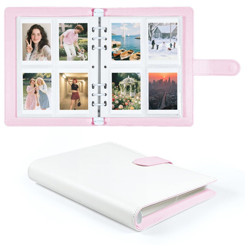 WITHYU Refillable PU Leather Album A5 Photocard Binder with Adjustable Page,200 Pockets,Compatible with Fujifilm Instax Mini 12 11 9 40 99 90 8 7 Evo LiPlay,Polaroid Snap PIC-300 Z2300 Instant Cameras (Pink) - Image 1