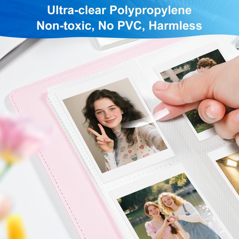 WITHYU Refillable PU Leather Album A5 Photocard Binder with Adjustable Page,200 Pockets,Compatible with Fujifilm Instax Mini 12 11 9 40 99 90 8 7 Evo LiPlay,Polaroid Snap PIC-300 Z2300 Instant Cameras (Pink) - Image 5