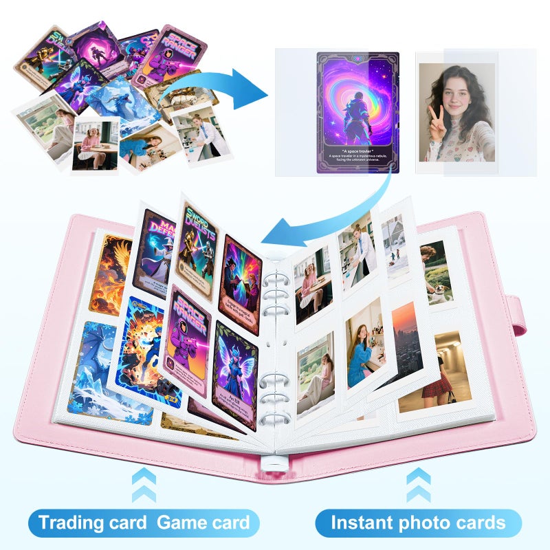 WITHYU Refillable PU Leather Album A5 Photocard Binder with Adjustable Page,200 Pockets,Compatible with Fujifilm Instax Mini 12 11 9 40 99 90 8 7 Evo LiPlay,Polaroid Snap PIC-300 Z2300 Instant Cameras (Pink) - Image 2