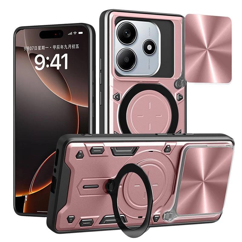 MS غطاء واقي بTPU+PC لـ Redmi Note 13 Pro مع حماية من السقوط وحامل قائم مع مقاوم للصدمات مع مغناطيس قوي مع قبضة مضادة للانزلاق باللون Silver مضاد للانزلاق مغناطيسي بوظيفة حامل من ماد. - Image 2