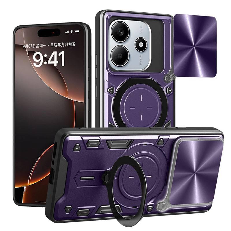 MS غطاء واقي بTPU+PC لـ Redmi Note 13 Pro مع حماية من السقوط وحامل قائم مع مقاوم للصدمات مع مغناطيس قوي مع قبضة مضادة للانزلاق باللون Silver مضاد للانزلاق مغناطيسي بوظيفة حامل من ماد. - Image 4