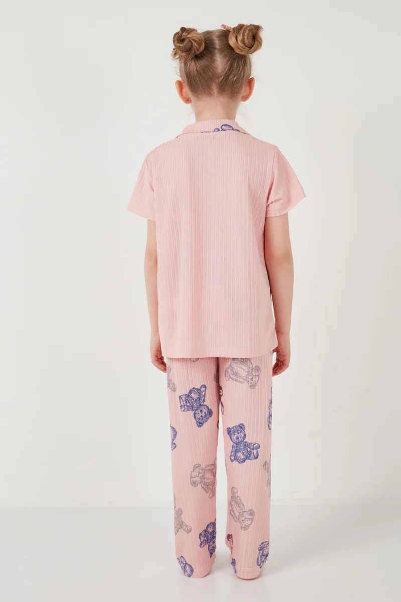 ليلا Printed Elastic Waist Shirt Collar Short Sleeve Pajama Set Girls' Set 6576001