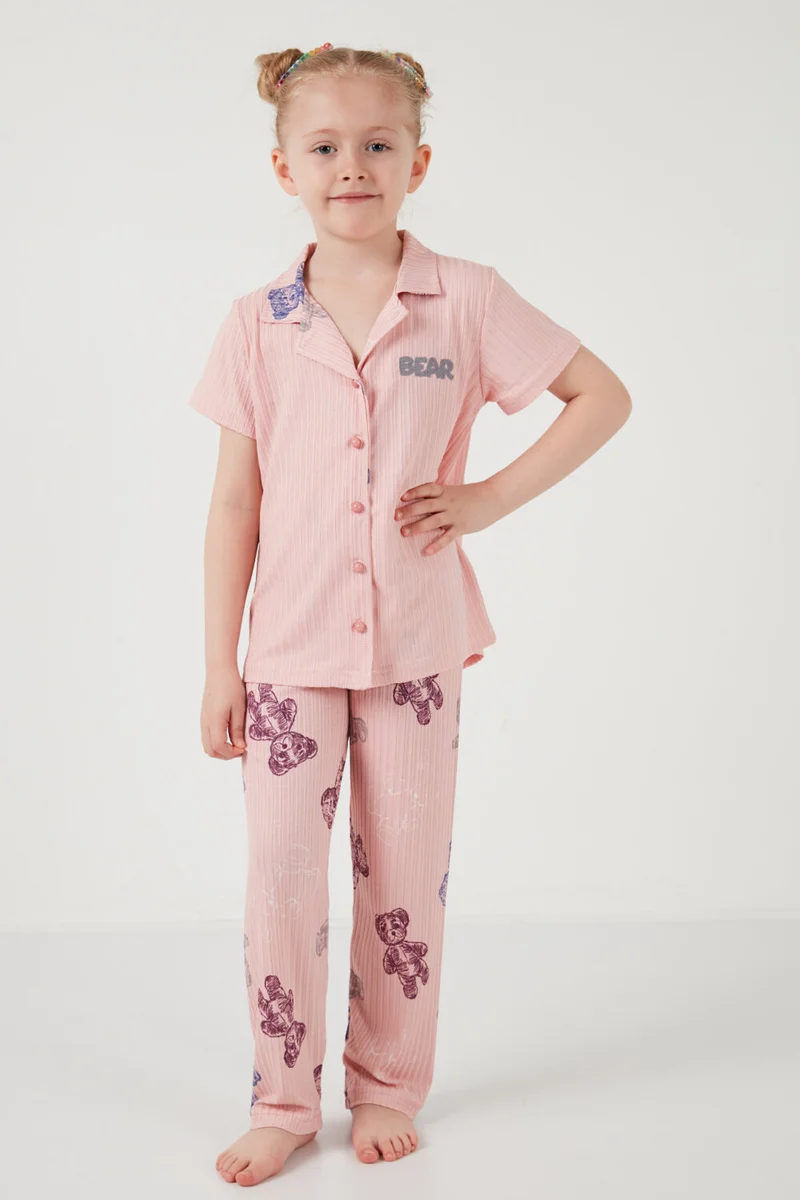 ليلا Printed Elastic Waist Shirt Collar Short Sleeve Pajama Set Girls' Set 6576001