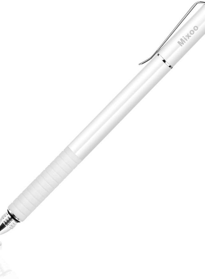 Mixoo Stylus Pens for Touch Screens - Disc & Fiber Tip 2 in 1 High Sensitivity Universal Stylus for iPad, iPhone, Tablets and Other Capacitive Touch Screens (White) - Image 1