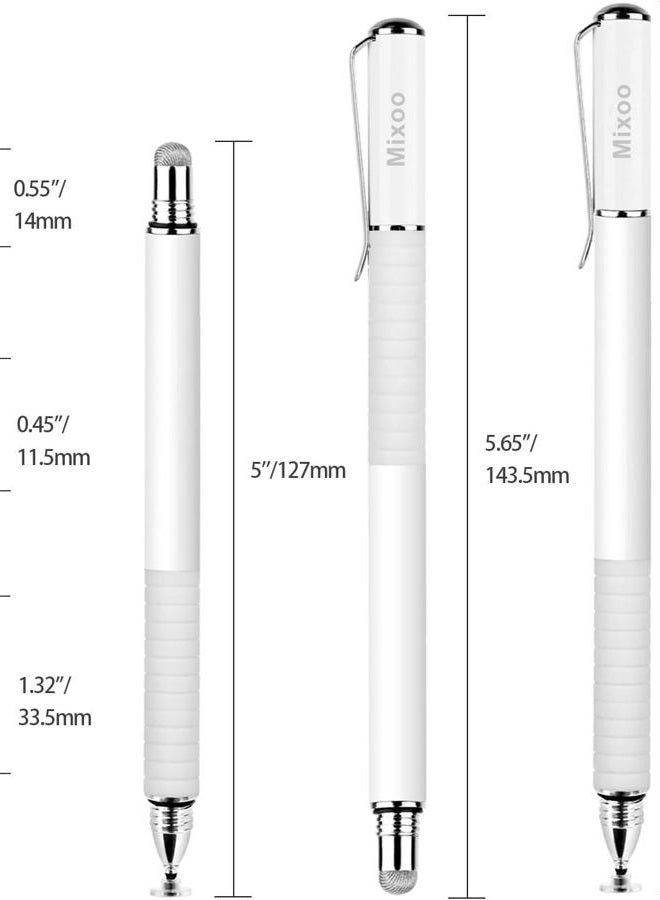 Mixoo Stylus Pens for Touch Screens - Disc & Fiber Tip 2 in 1 High Sensitivity Universal Stylus for iPad, iPhone, Tablets and Other Capacitive Touch Screens (White) - Image 3