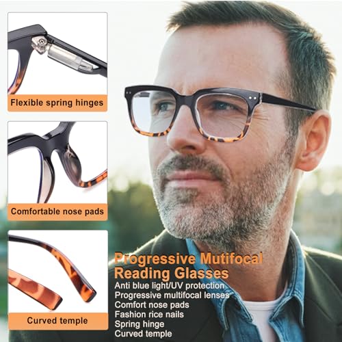 CHOFILORD Progressive Multifocus Reading Glasses for Women Men Blue Light Blocking Spring Hinge Square Computer Readers (4 Pack Mixed A, 1.75, Diopters) - Image 5