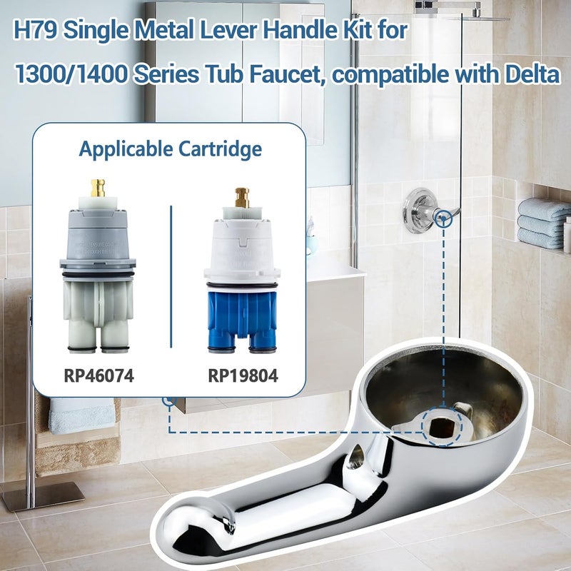 Ahenbal H79 Single Metal Lever Handle Kit for Delta, Compatible with 1300/1400 Series Tub and Shower Faucets, Bathroom Faucet Replacement Accessories, Chrome - Image 2