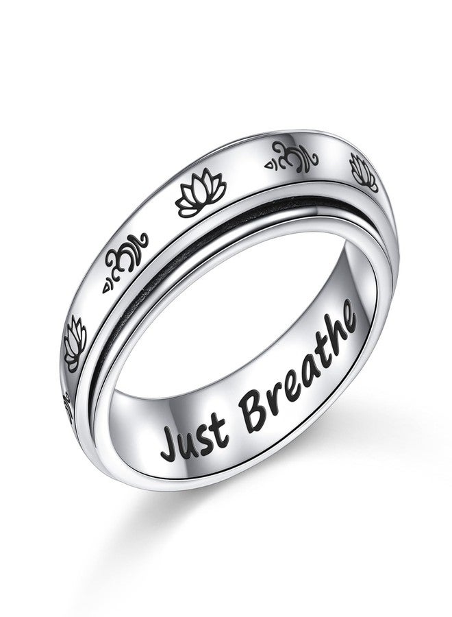 ALPHM Spinner Rings for Women 925 Sterling Silver Anti Fidget Anxiety Worry Fidget Relieving Boredom ADHD Autism Band Just breathe Jewelry - Image 1