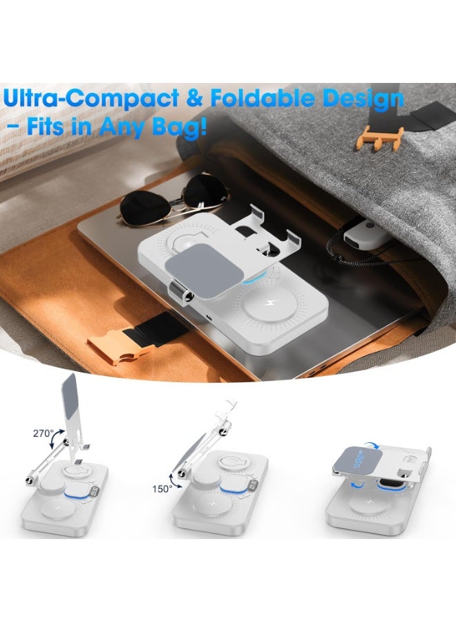 LBMT شاحن لاسلكي قابل للطي لمنتجات آبل، محطة شحن مع إضاءة ملونة 7 وعرض للساعة، شحن سلكي لمحطة شحن آيباد/تابلت، مناسب لهواتف آيفون 16/15/14، ساعة آي ووتش، آيربودز 4/3 (أبيض) - Image 4