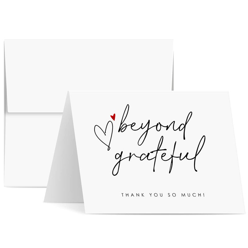 S Superfine Printing Beyond Grateful - Thank You So Very Much! W/Small Red Heart - Elegant Greeting Cards For Wedding  Christmas  Valentines  Bridal Shower  Anniversary - Blank Inside | 4.25 X 5.5  | 10 Per Pack - Image 1