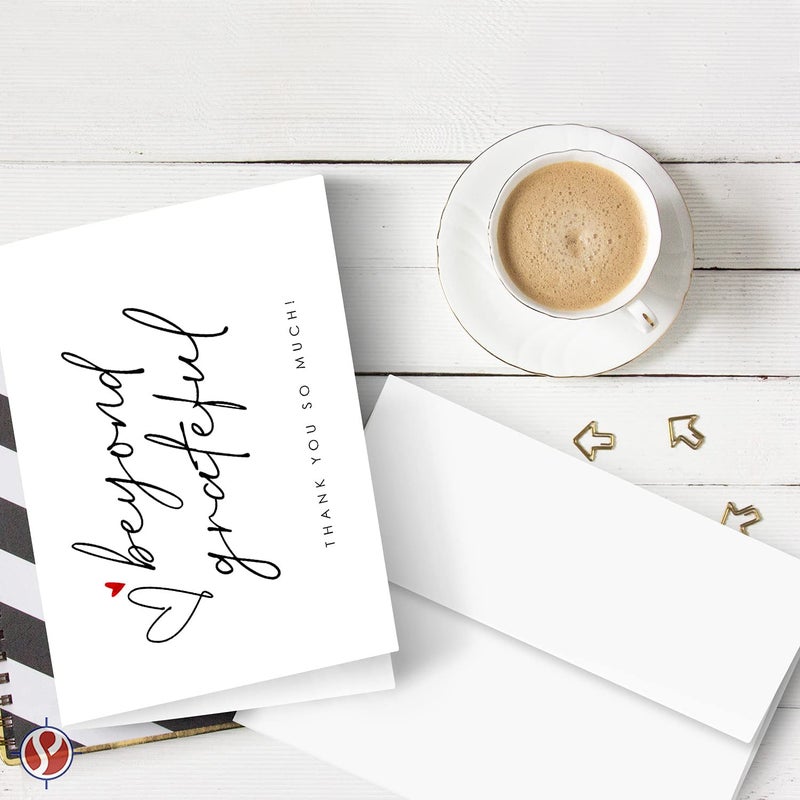 S Superfine Printing Beyond Grateful - Thank You So Very Much! W/Small Red Heart - Elegant Greeting Cards For Wedding  Christmas  Valentines  Bridal Shower  Anniversary - Blank Inside | 4.25 X 5.5  | 10 Per Pack - Image 3