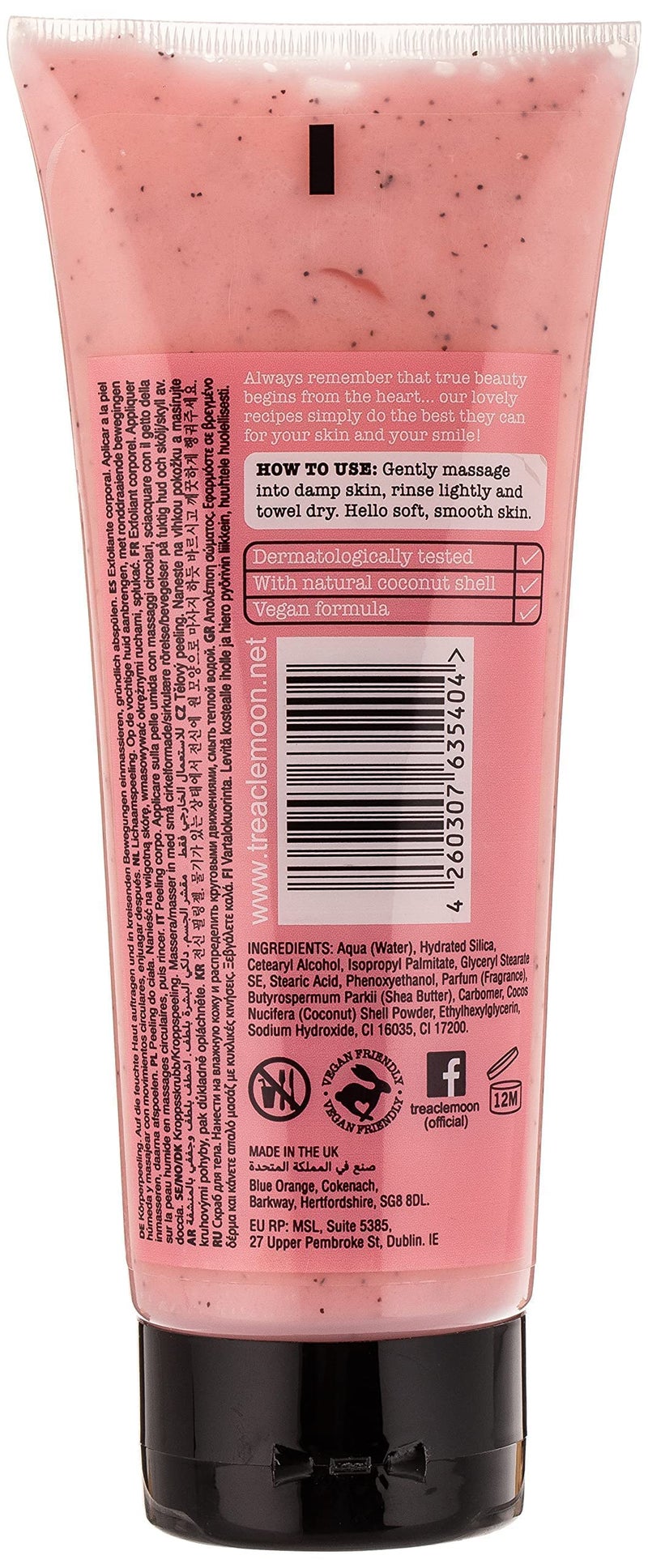 Treaclemoon Wild Cherry Magic Body Scrub with Natural Coconut Shell Scrubby Bits - Removes Dirt & Dead Skin from Neck, Knees, Elbows & Arms for smooth skin | Paraben Free Body Wash| 100% Vegan Friendly | Dermatologist Tested for All Skin Type - 225 Ml. - Image 3
