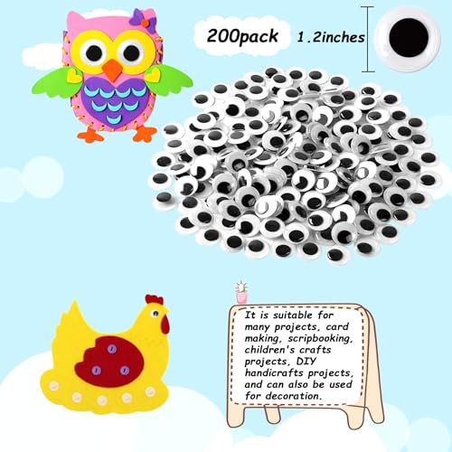 FEBSNOW 200 Pieces Wiggle Eyes Self Adhesive Black White Googly Eyes for DIY Crafts Decoration (30mm) - Image 2