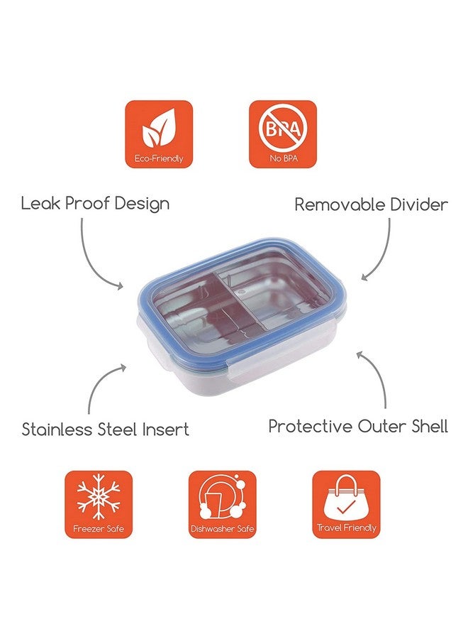 Innobaby Keepin' Fresh Stainless Steel Divided Bento Snack Box with Lid for Kids and Toddlers BPA Free, 11 oz., Blue - Image 1
