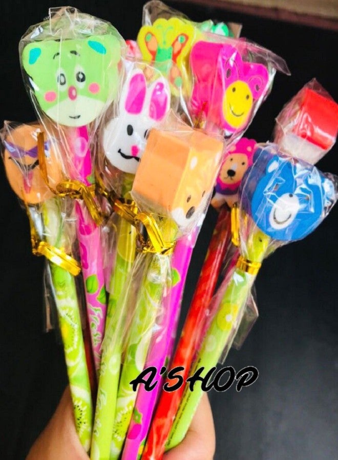 A'SHOP Colorful Cute Cartoon Character Pencils with Erasers (Pack of 12 Pencils) - Image 3
